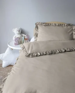 Pościel dziecięca bawełniana 100x135 Taupe Falbana