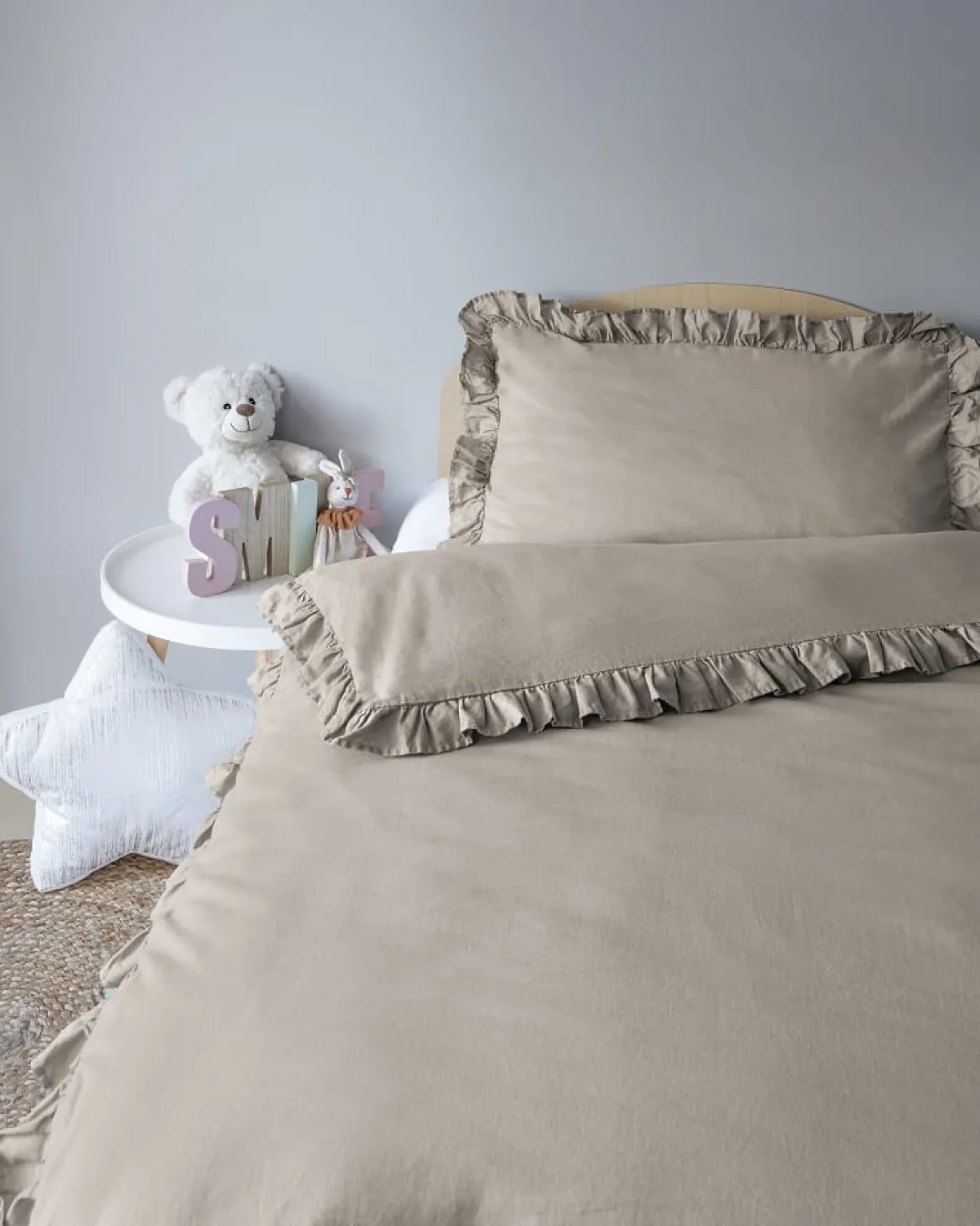 Pościel dziecięca bawełniana 100x135 Taupe Falbana