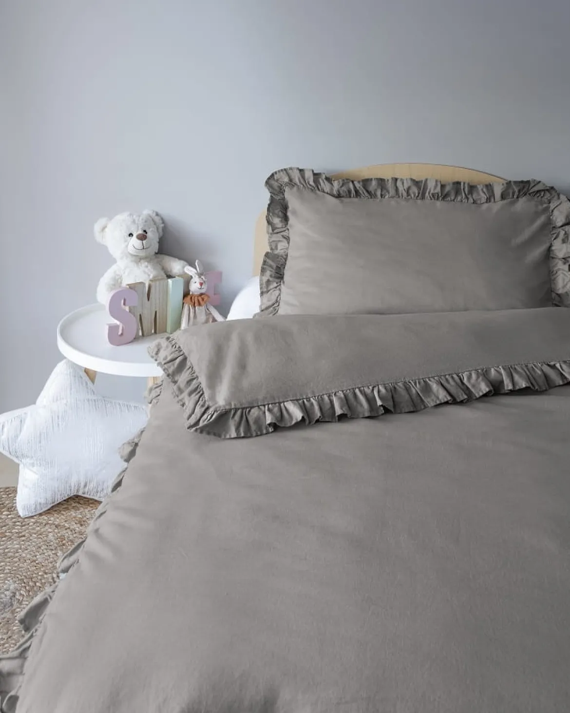 Pościel dziecięca bawełniana 90x120 Warm Grey Falbana