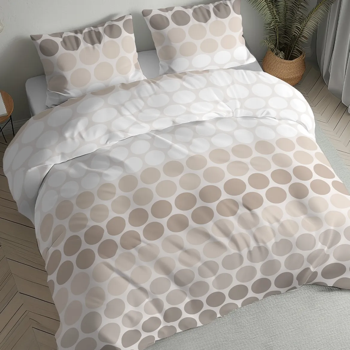 Pościel flanelowa beżowa 160x200 w duże koła