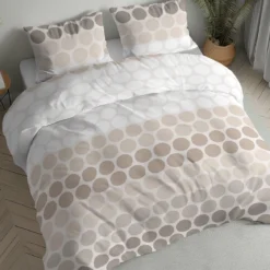 Pościel flanelowa beżowa 220x200 w duże koła