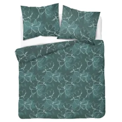 Pościel flanelowa butelkowa zieleń 220x200 kwiaty