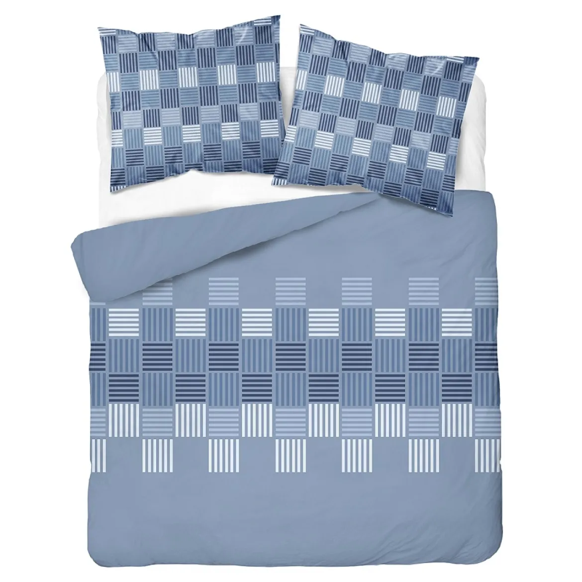 Pościel flanelowa niebieska 160x200 wzór geometryczny