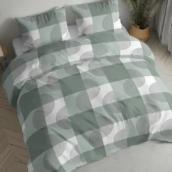 Pościel flanelowa szałwiowa 220x200 krata i okręgi