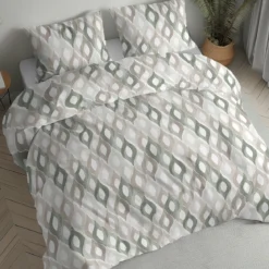 Pościel flanelowa szałwiowo beżowa 220x200 w nowoczesny wzór