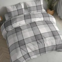 Pościel flanelowa w odcieniach szarości 160x200 krata