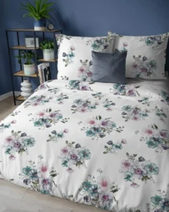 Pościel flanelowa w pastelowych odcieniach 220x200 w kwiatowe bukiety