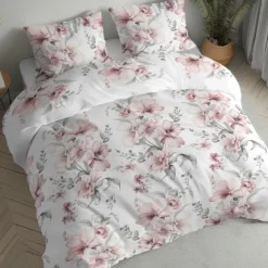 Pościel flanelowa 160x200 kwiaty w pastelowych odcieniach różu