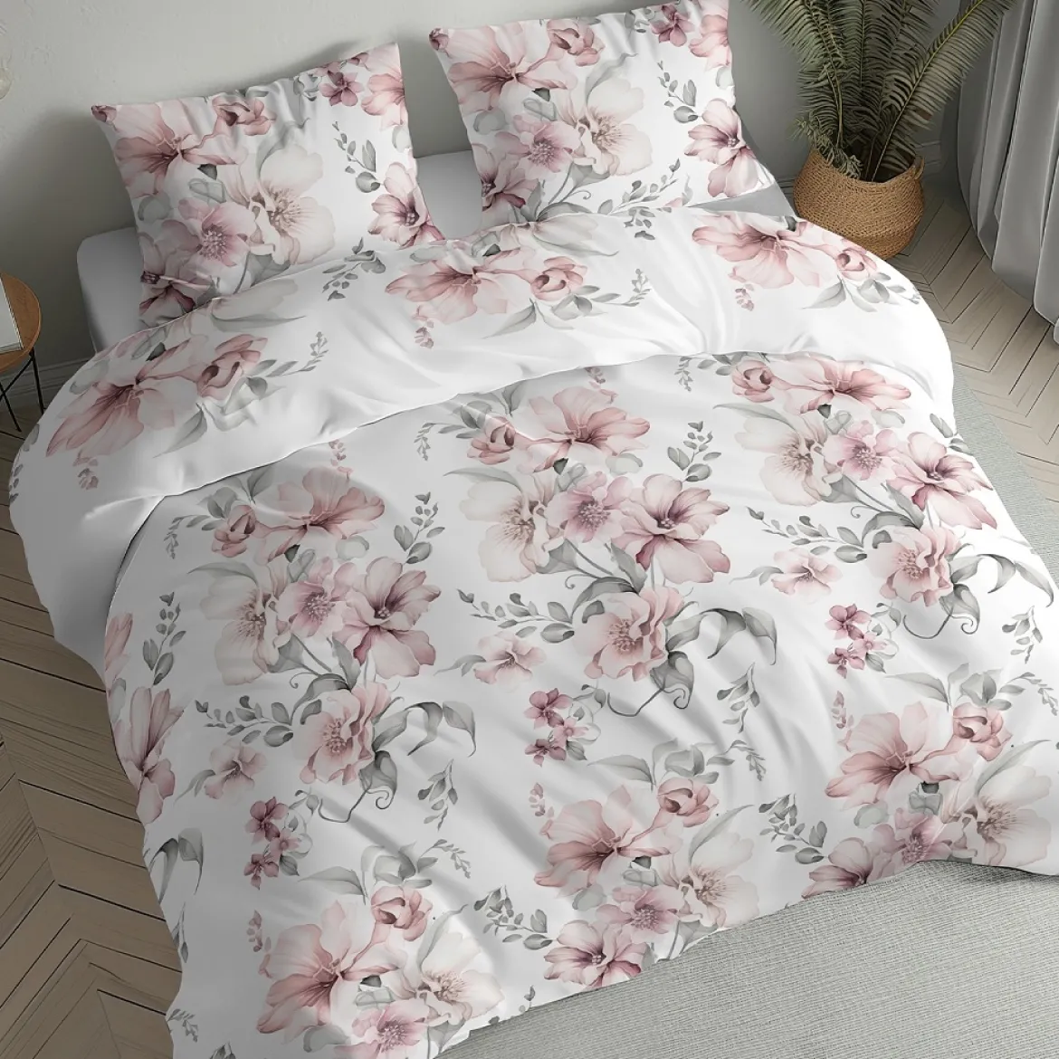 Pościel flanelowa 220x200 kwiaty w pastelowych odcieniach różu