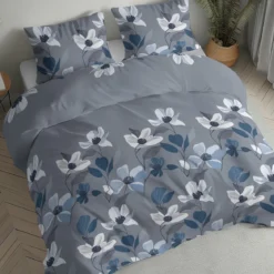 Pościel flanelowa 160x200 w błękitne kwiaty