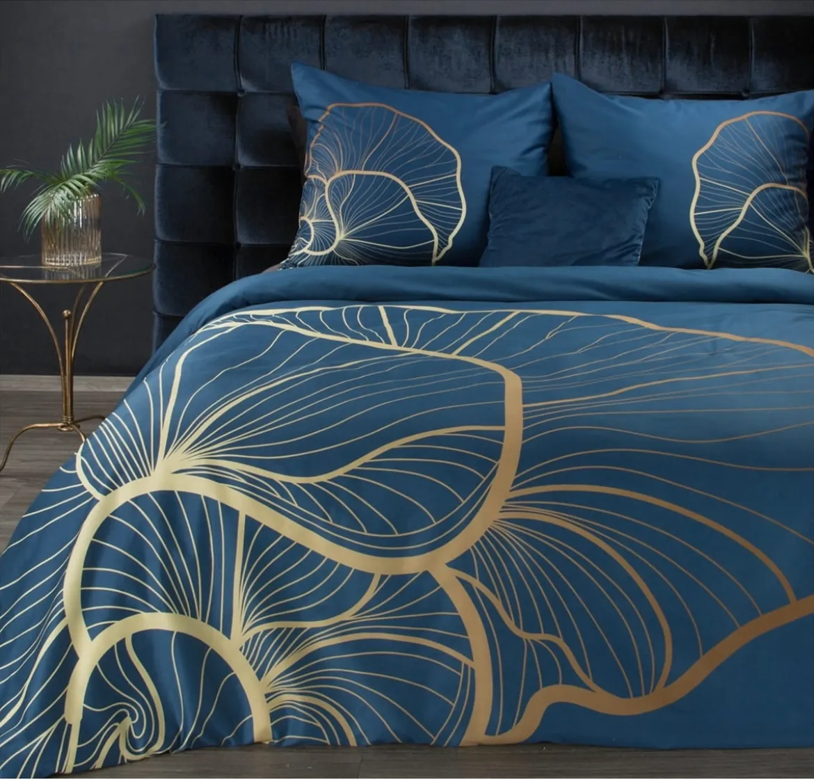 Pościel hiszpańska bawełniana granatowo złota 160x200 Premium
