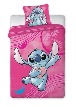 Pościel licencjonowana dziecięca bawełniana różowa Stitch 140x200