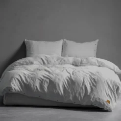 Pościel Pure Eco Line bawełniana 220x200 jasnoszara z guziczkami