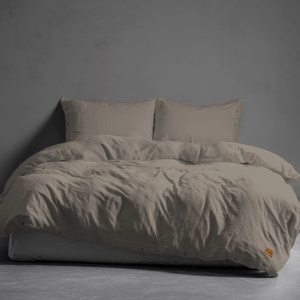 Pościel Pure Eco Line bawełniana 160x200 taupe z guziczkami