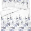 Pościel satyna bawełniana biała Home Satin 220x200 w błękitno popielate kwiaty