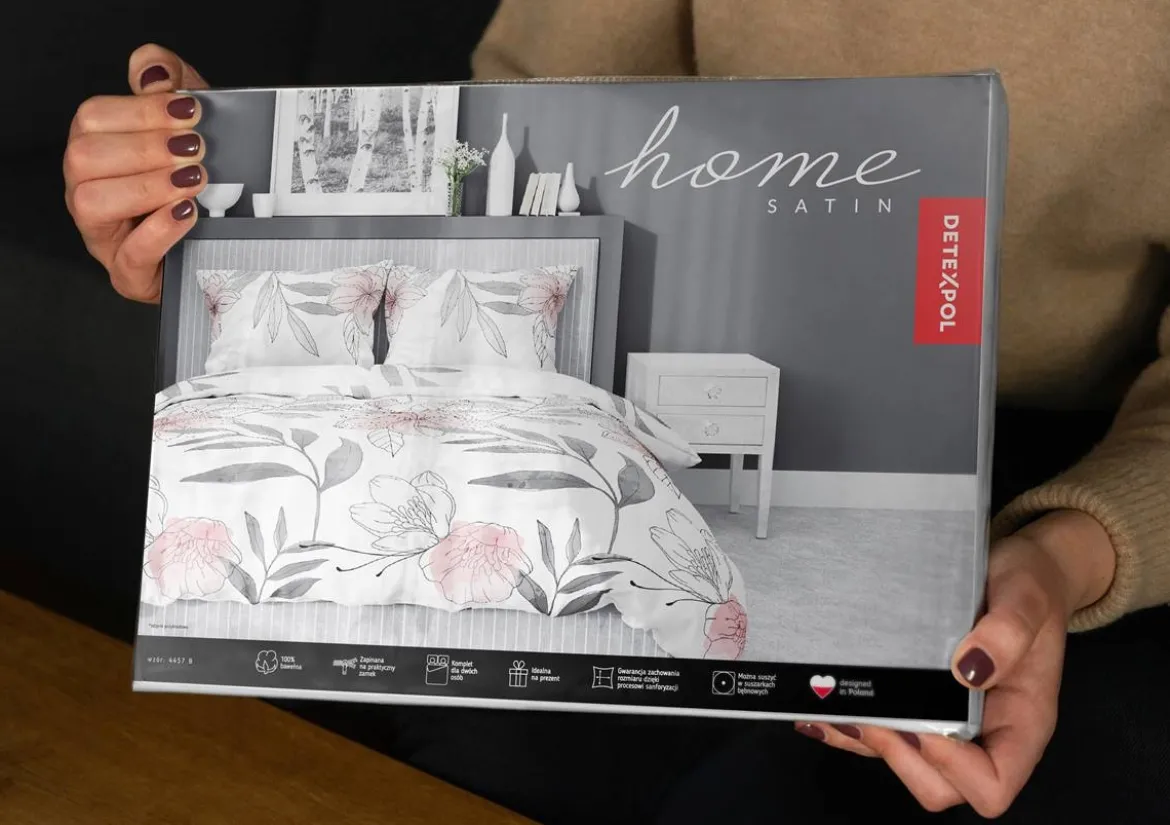 Pościel satyna bawełniana biała Home Satin 220x200 w kwiaty i liście