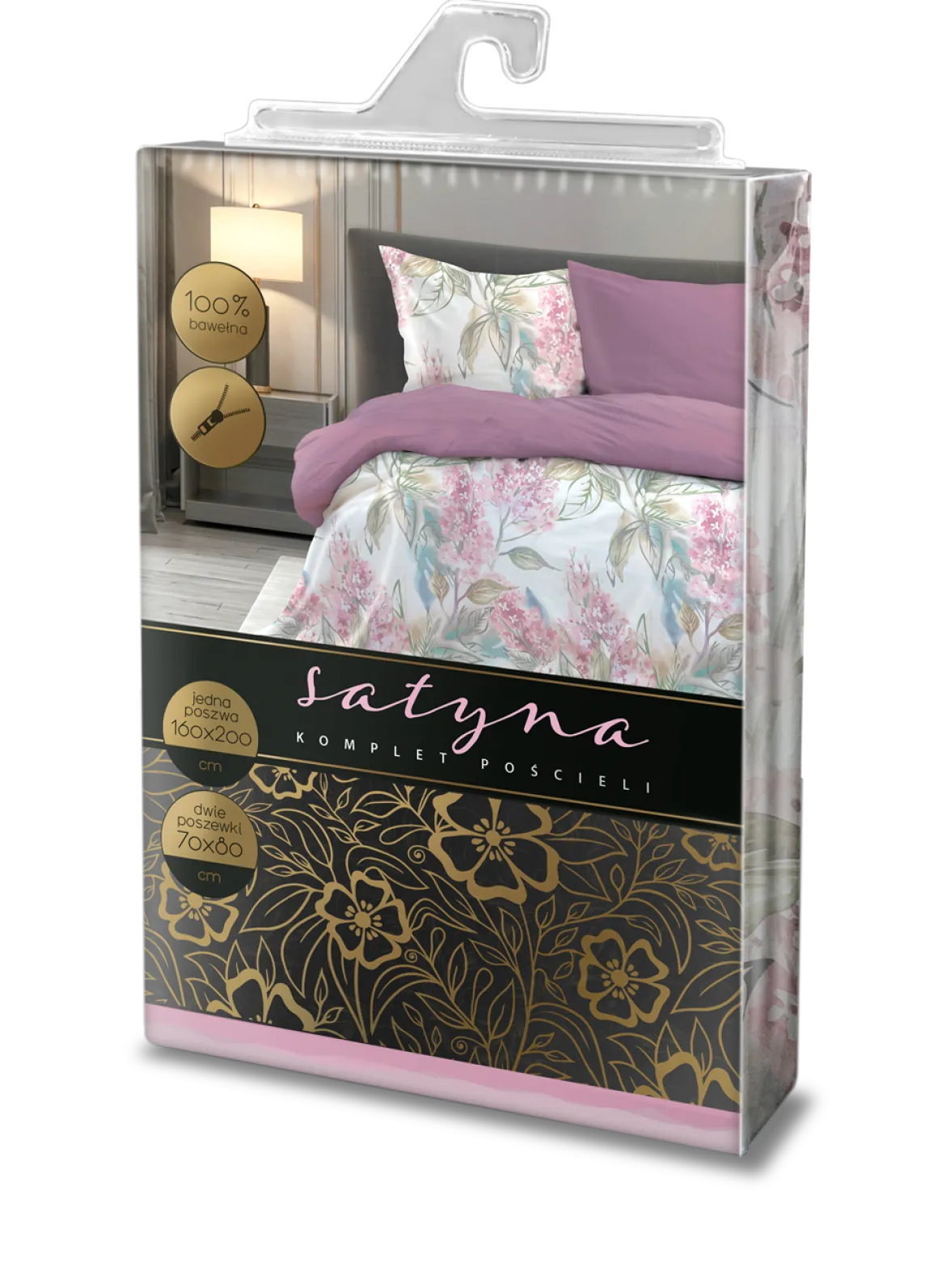 Pościel satyna bawełniana Elegant 220x200 w kwiaty bzu