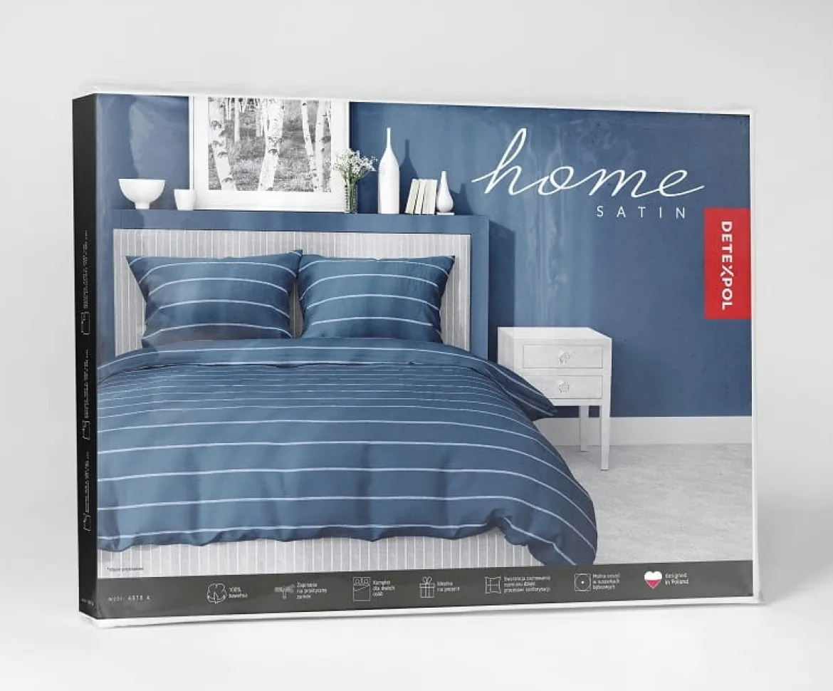 Pościel satyna bawełniana Home Satin granatowa 160x200 w poziome pasy