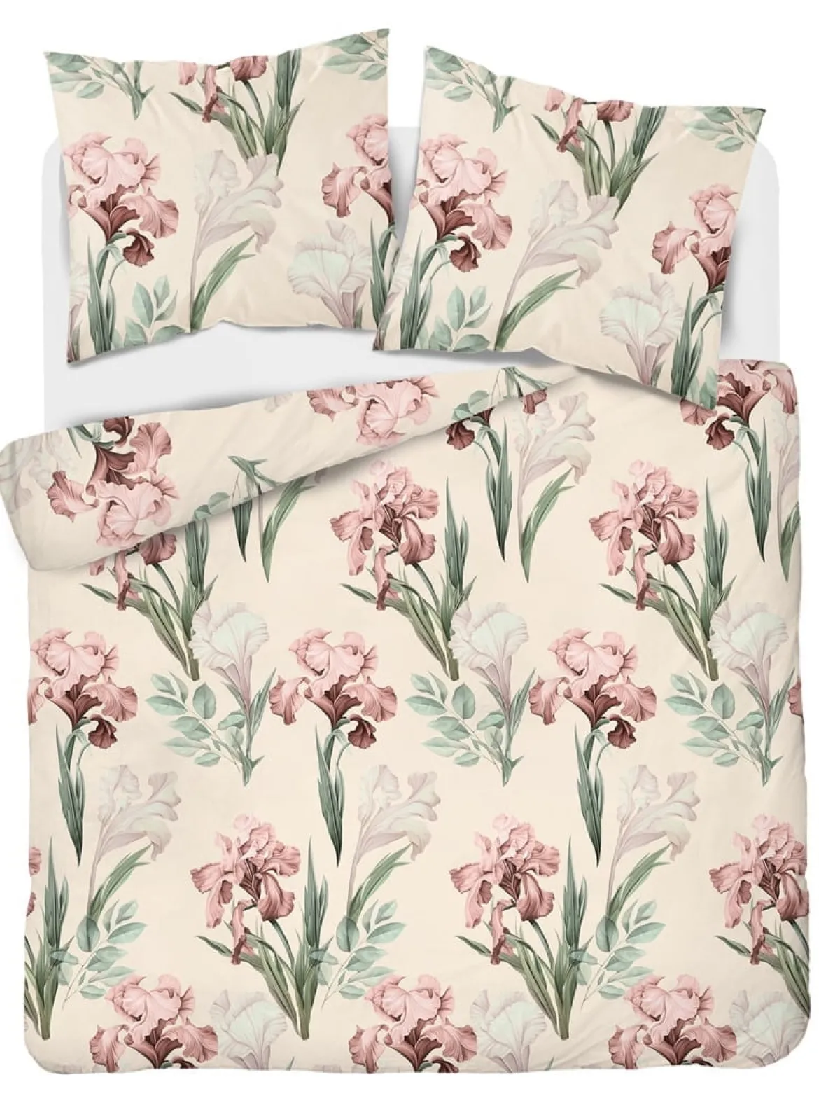 Pościel satyna bawełniana kremowa 220x200 w różowe irysy Home Satin