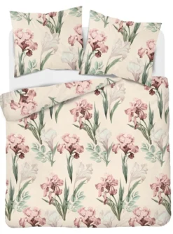 Pościel satyna bawełniana kremowa 160x200 w różowe irysy Home Satin