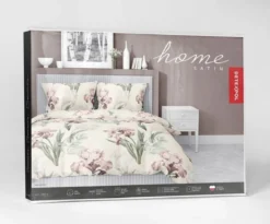 Pościel satyna bawełniana kremowa 160x200 w różowe irysy Home Satin