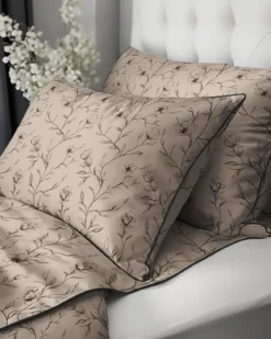 Pościel z perkalu ciemno beżowa 220x200 Kwiaty Lame Percale