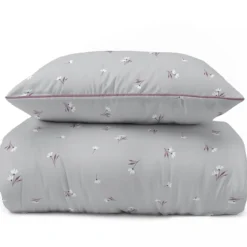 Pościel z perkalu popielata 220x200 Drobne Stokrotki Lame Percale