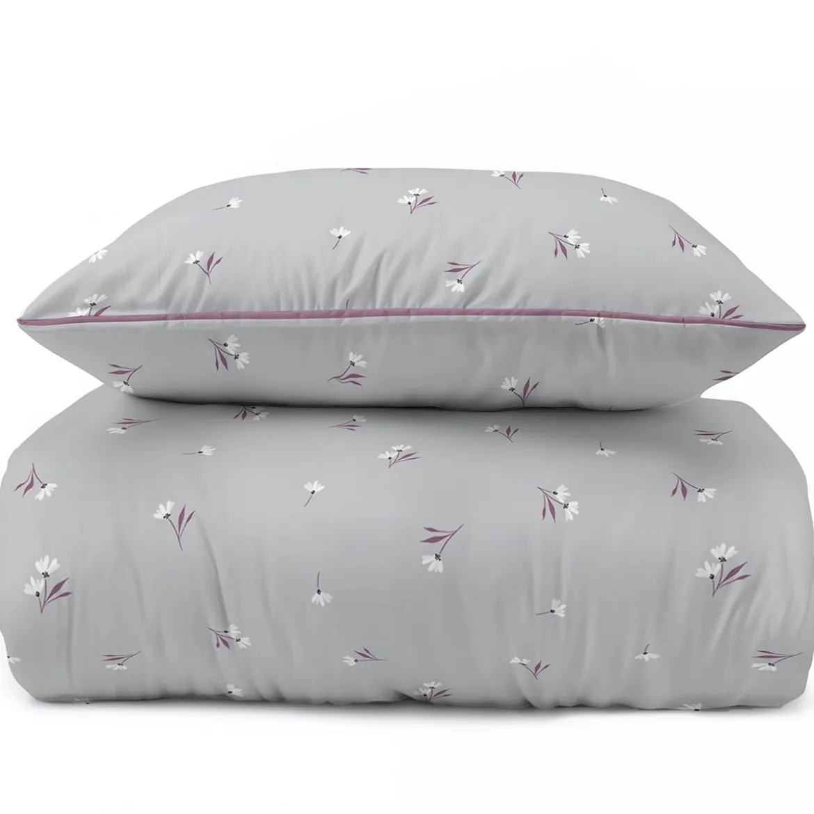 Pościel z perkalu popielata 220x200 Drobne Stokrotki Lame Percale