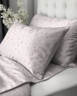 Pościel z perkalu pudrowa 160x200 Polne Kwiaty Lame Percale