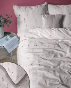 Pościel z perkalu pudrowa 160x200 Polne Kwiaty Lame Percale