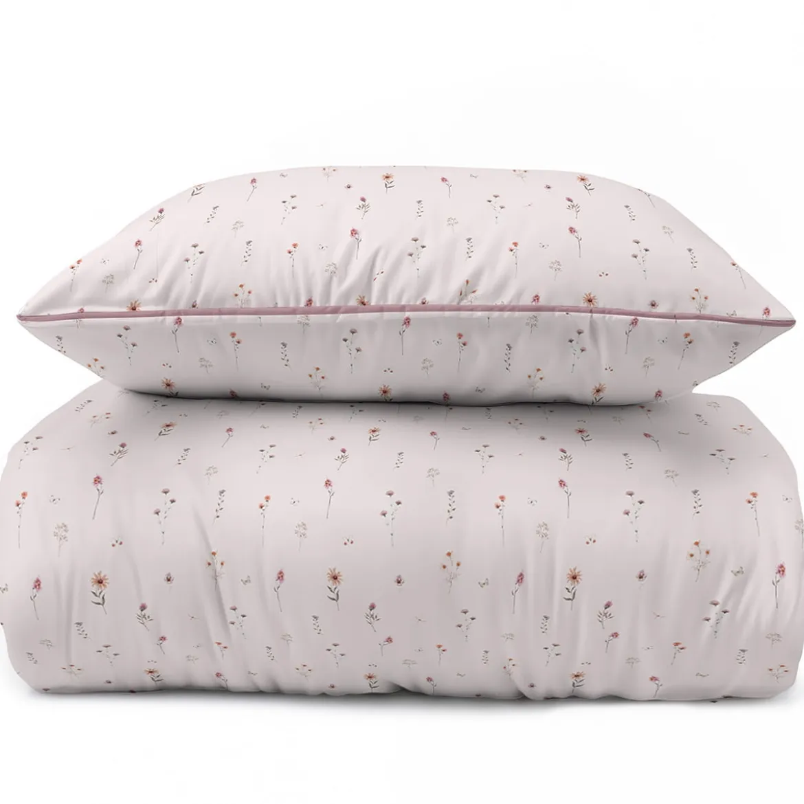 Pościel z perkalu pudrowa 160x200 Polne Kwiaty Lame Percale
