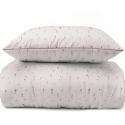 Pościel z perkalu pudrowa 220x200 Polne Kwiaty Lame Percale