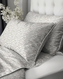 Pościel z perkalu 220x200 Beżowa w Kwiaty Lame Percale