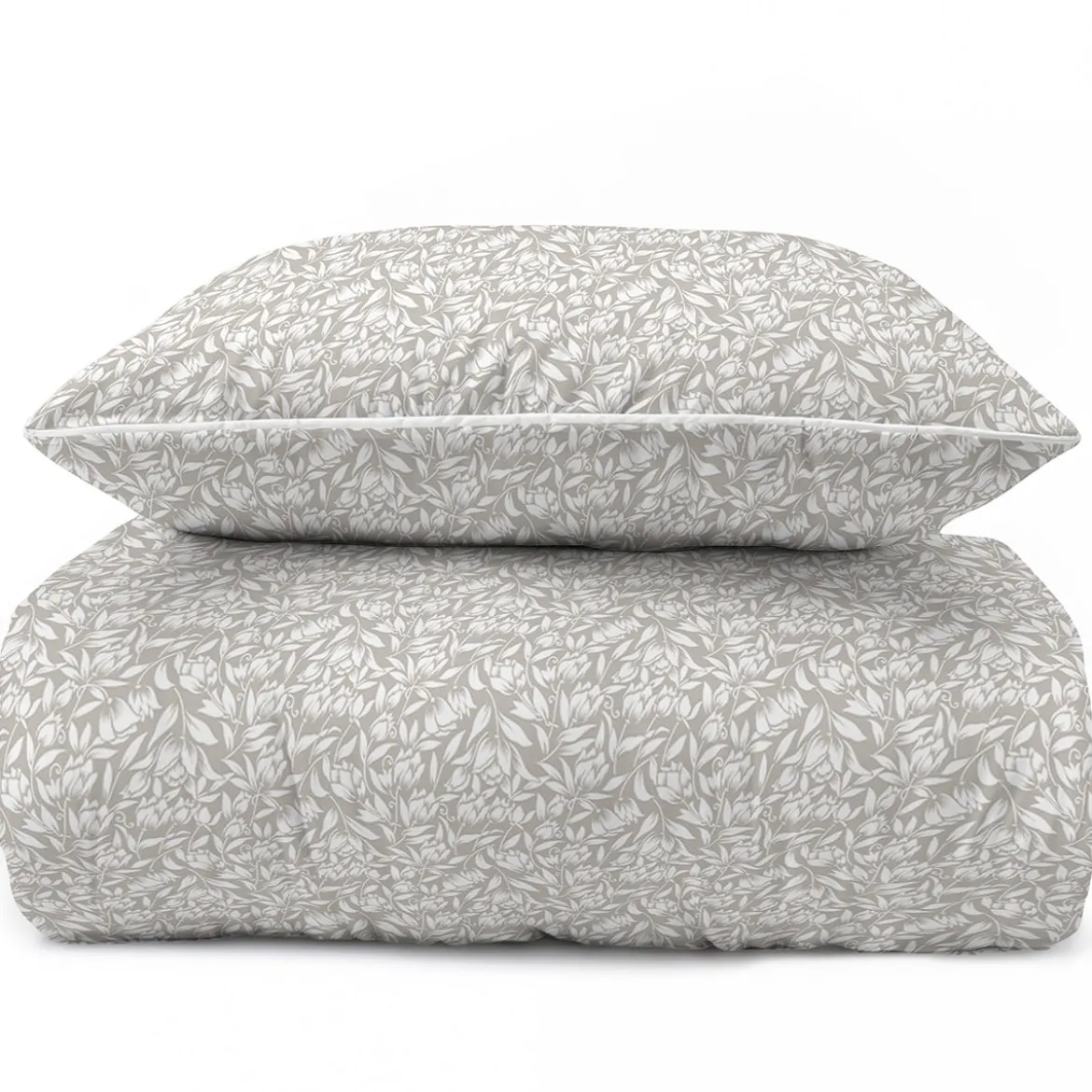 Pościel z perkalu 220x200 Beżowa w Kwiaty Lame Percale