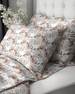 Pościel z perkalu 160x200 Brzoskwiniowe Kwiaty Piwonii Lame Percale