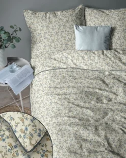 Pościel z perkalu 160x200 Niebieskie i Żółte Kwiaty Lame Percale