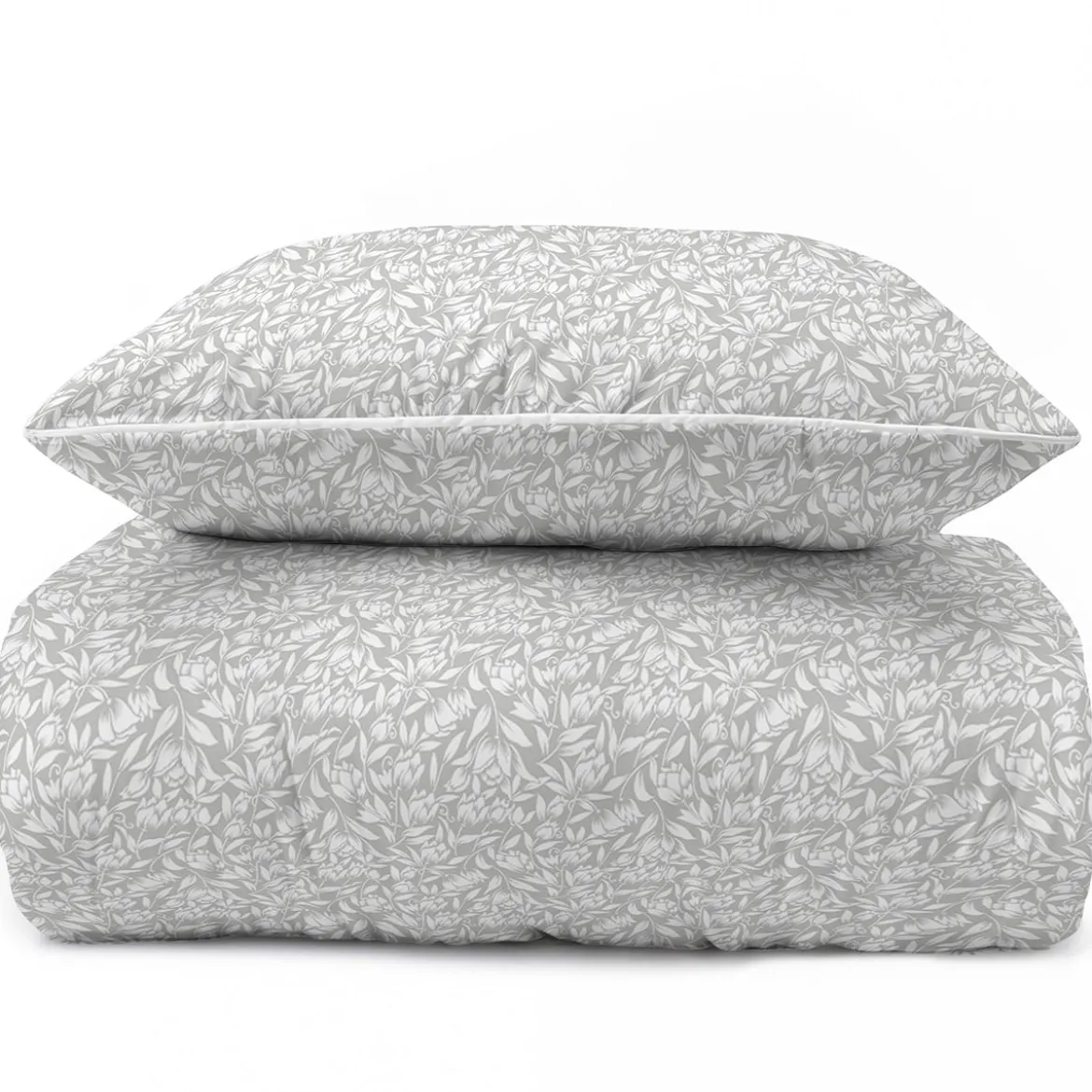 Pościel z perkalu 160x200 Popielata w Kwiaty Lame Percale