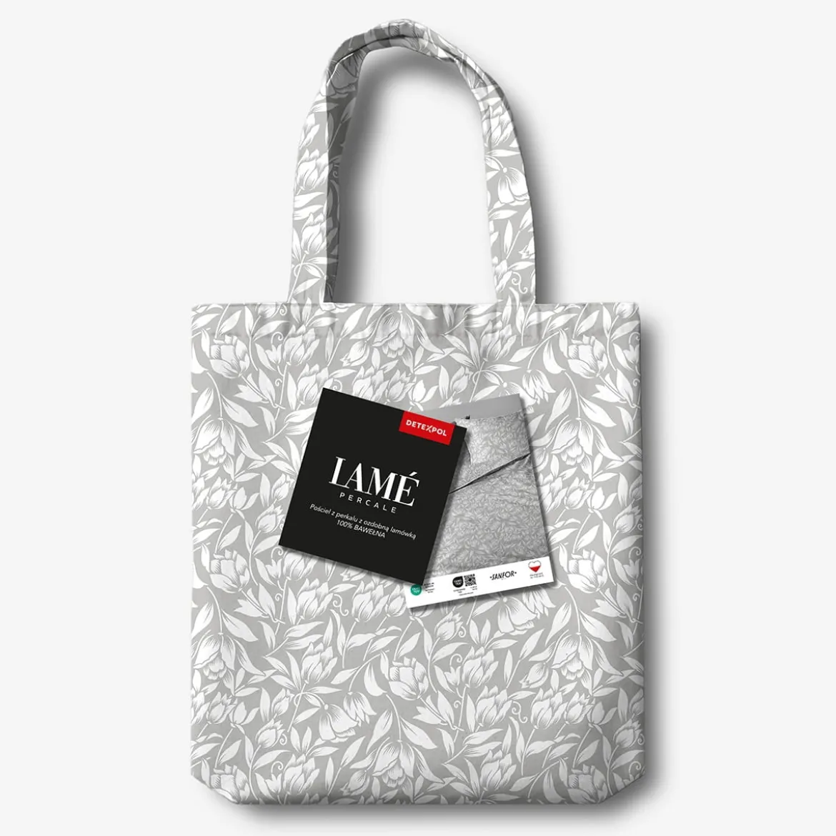 Pościel z perkalu 160x200 Popielata w Kwiaty Lame Percale