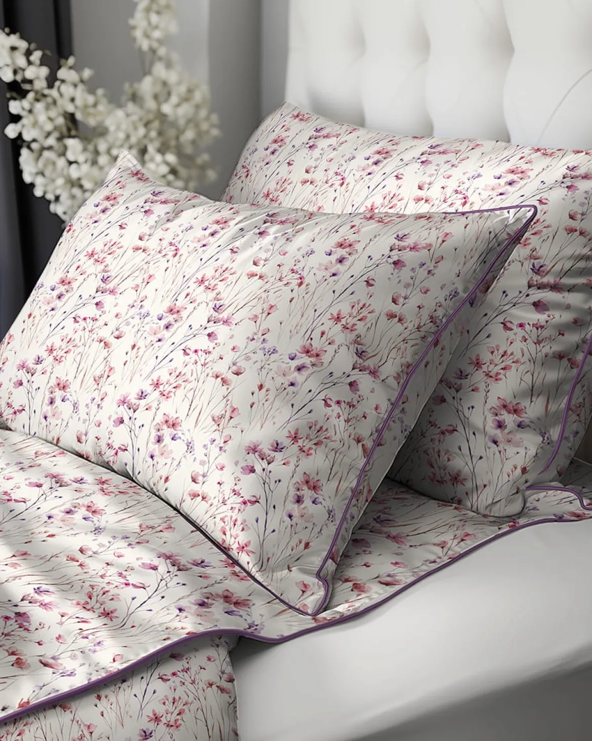 Pościel z perkalu 160x200 Różowa Łąka Lame Percale