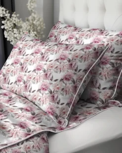 Pościel z perkalu 160x200 Różowe Kwiaty Piwonii Lame Percale