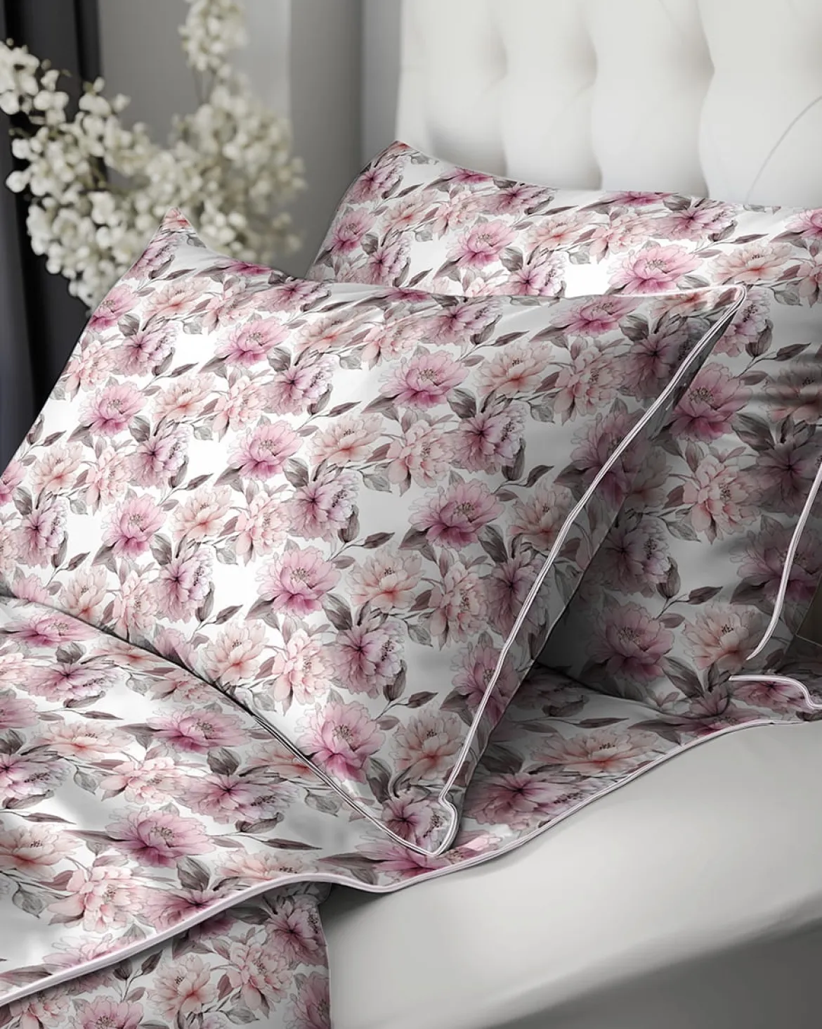 Pościel z perkalu 160x200 Różowe Kwiaty Piwonii Lame Percale
