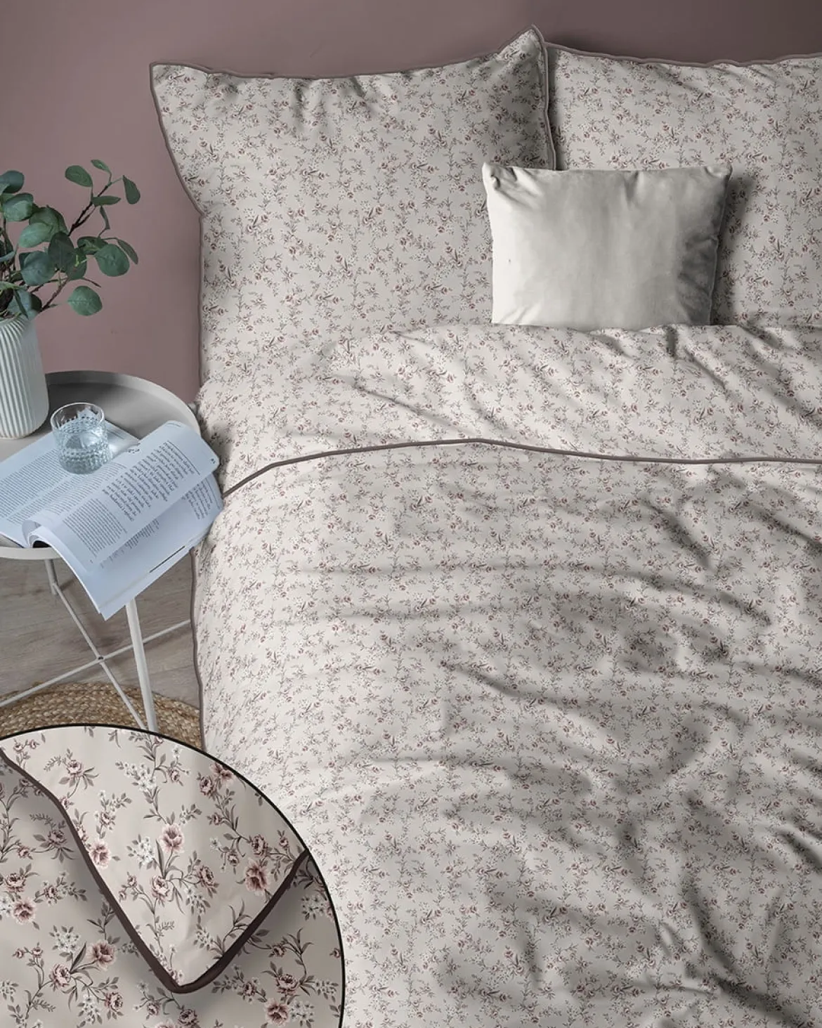 Pościel z perkalu 220x200 Różowe Kwiaty Lame Percale