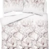 Pościel z satyny bawełnianej 220x200 Home Satin w różowo beżowe magnolie
