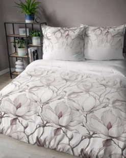Pościel z satyny bawełnianej 220x200 Home Satin w różowo beżowe magnolie