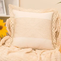 Poszewka beżowa ażurowa 40x40 Rachela