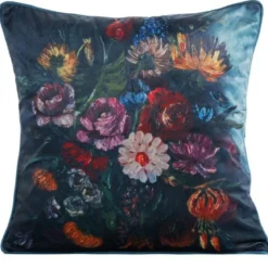 Poszewka dekoracyjna velvet granatowa 45x45 w kwiaty