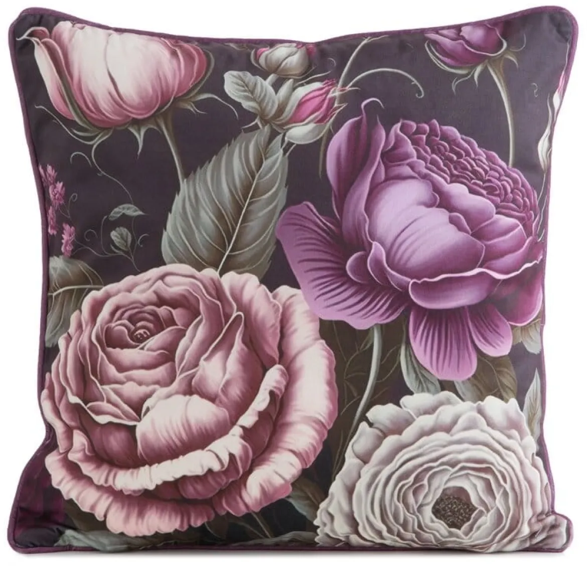 Poszewka dekoracyjna Velvet Z Lamówką 45x45 Duże Fioletowe Kwiaty