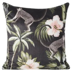 Poszewka dekoracyjna velvet 45x45 zielono czarno brązowa w małpki