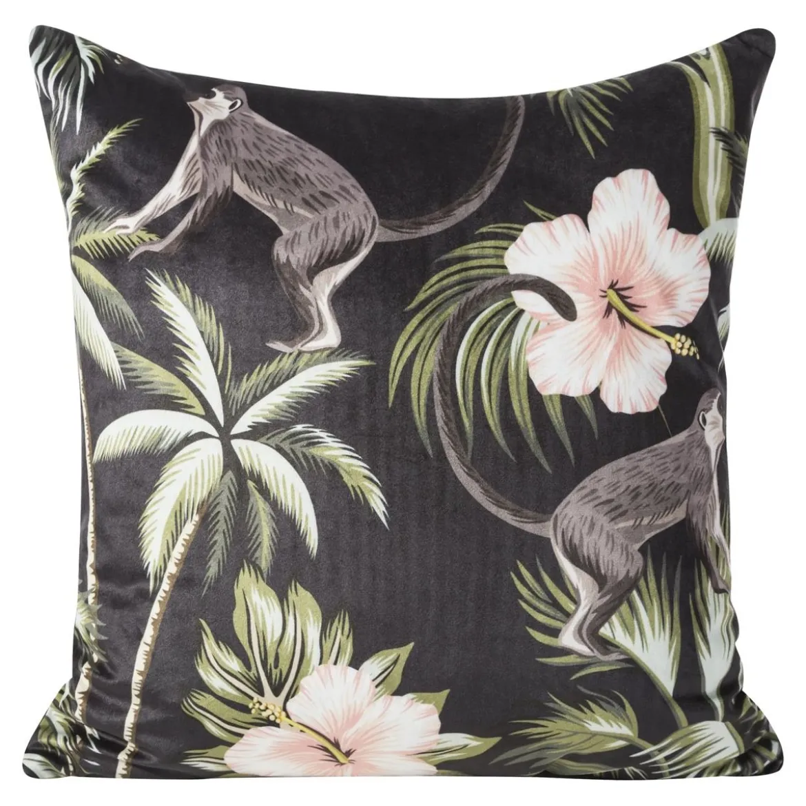 Poszewka dekoracyjna velvet 45x45 zielono czarno brązowa w małpki