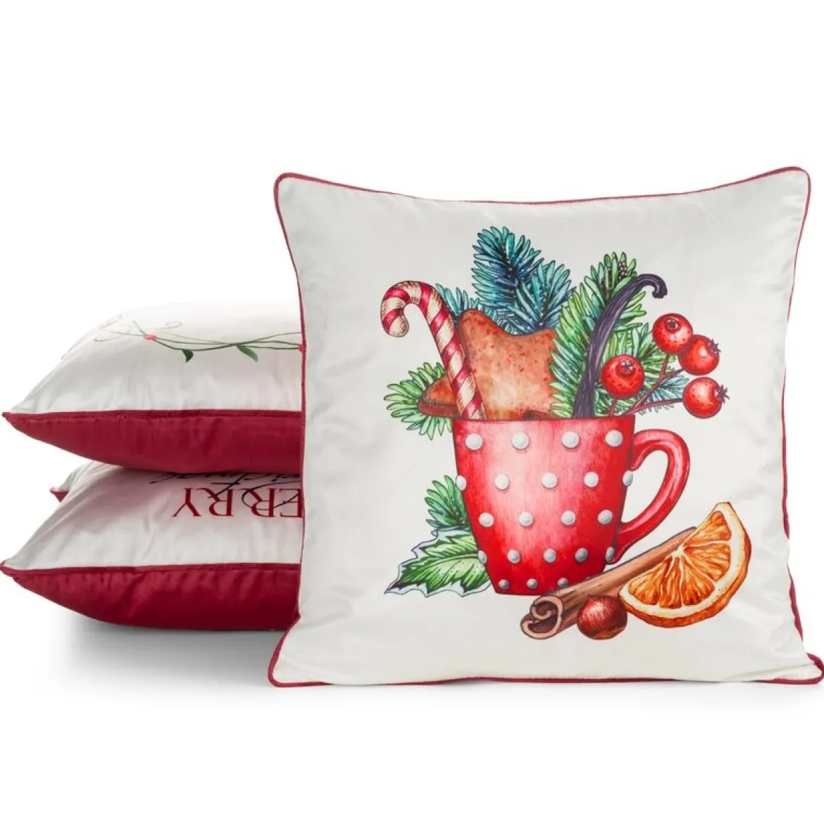 Poszewka dekoracyjna świąteczna velvetowa 45x45 Czerwony Kubek